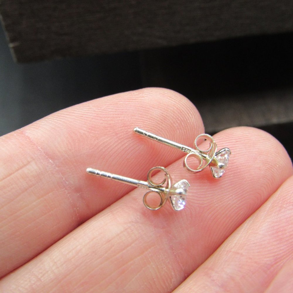 Sterling Silver Tiny Bright Cz Stud Earrings - image 4